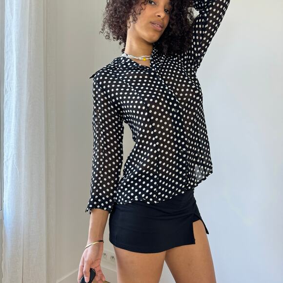 Vintage Italian Semi-Sheer Polka Dot Blouse with Button-Up (S) - Picture 2 of 8